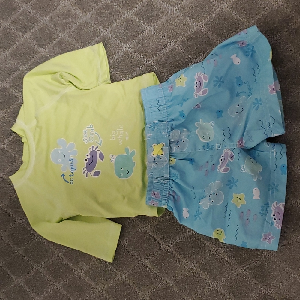 Baby Boy Swim 2 Piece Rashguard Set 12 Months Shorts & Swim Shirt